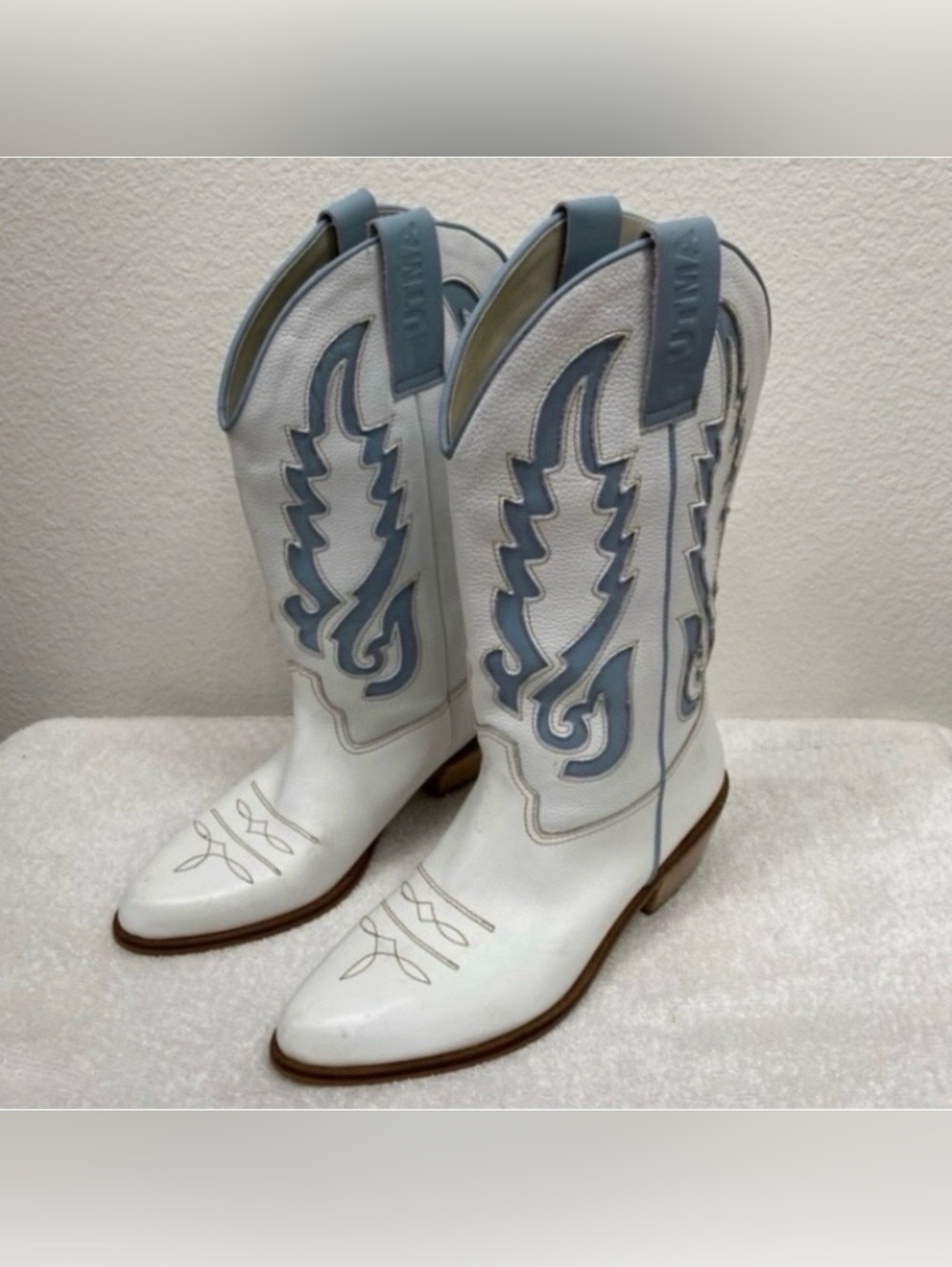 Free People x Mutma Women White Blue Leather Colorado Spring Western Boot Size 7